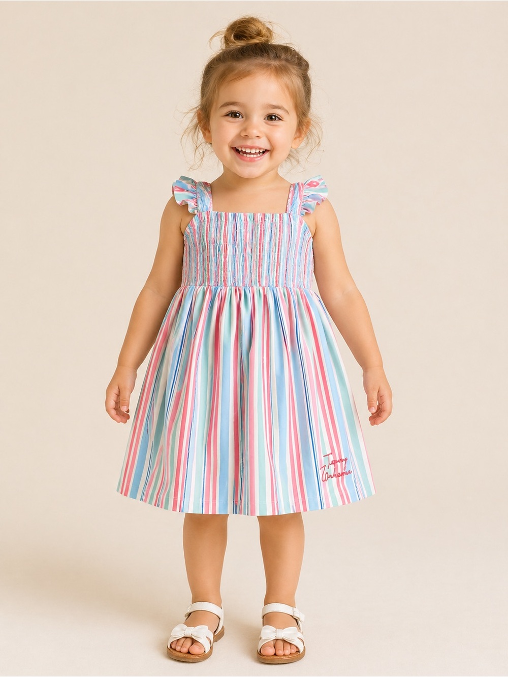 Tommy Bahama Toddler Girl 2T Striped Smocked Sundress Pink Blue Summer Dress
